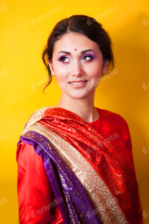 Preview: Indian girl on yellow background