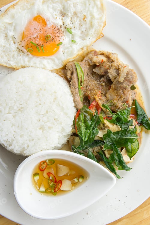 Preview: Grilled pork basil with Fried egg , stir basil with crispy pork