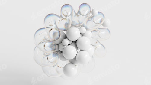 Preview: White abstract background with sphere and spiral shapes, 3d render