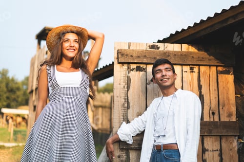 Preview: Two Friends Gazing at the Sun Outside of a Wooden Wagon