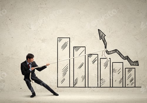 Preview: Image Of Young Businessman Pulling Graph. Chart Growth Concept