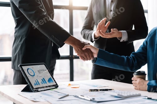 Preview: Business people shaking hands, finishing up meeting, business etiquette, congratulation, merger and