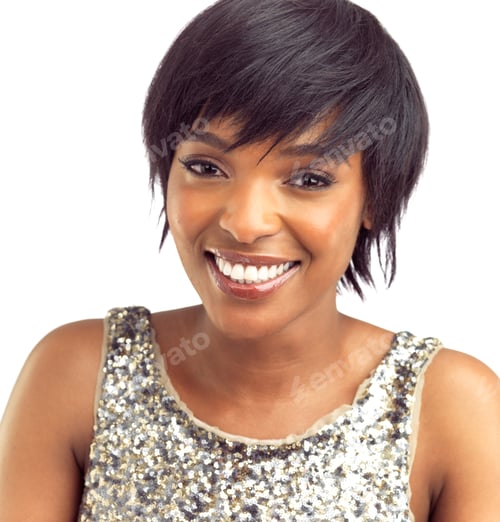 Preview: Sequins and smiles. Studio shot of a beautiful woman in a sequin dress isolated on white.