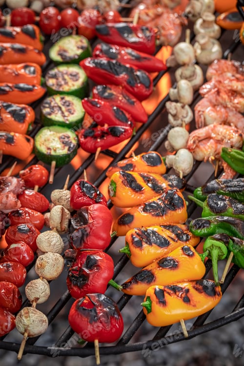 Preview: Tasty and healthy grilled shashlik baked on a fire grilled.