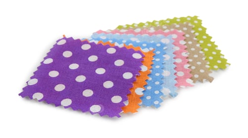 Preview: Samples of fabrics with polka dot pattern isolated on white