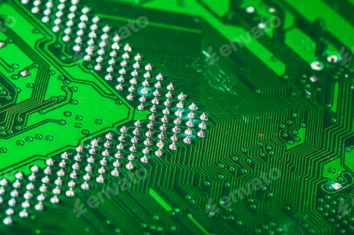 Preview: Green circuit board of a computer close up