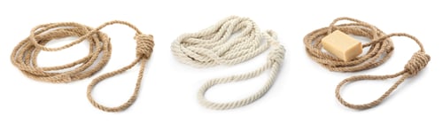 Preview: Rope nooses with knots on white background, collage