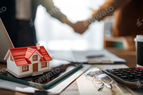 Preview: Real Estate Deal Closing, Handshake and House Model, Successful