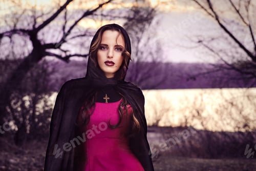 Preview: girl alone at night in the forest brews a potion and wonders for marriage