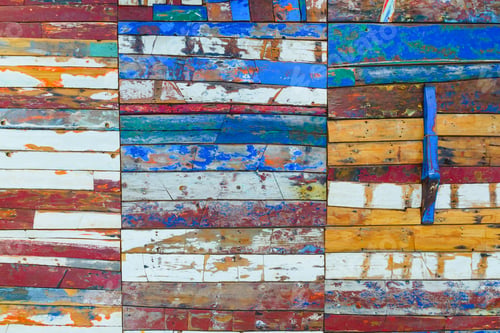 Preview: Painted wooden boards of various colors aged, natural texture background.