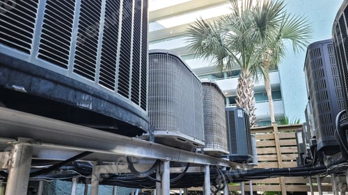 Preview: HVAC at beach condo on raised platforms for easy maintenance and rust prevention.