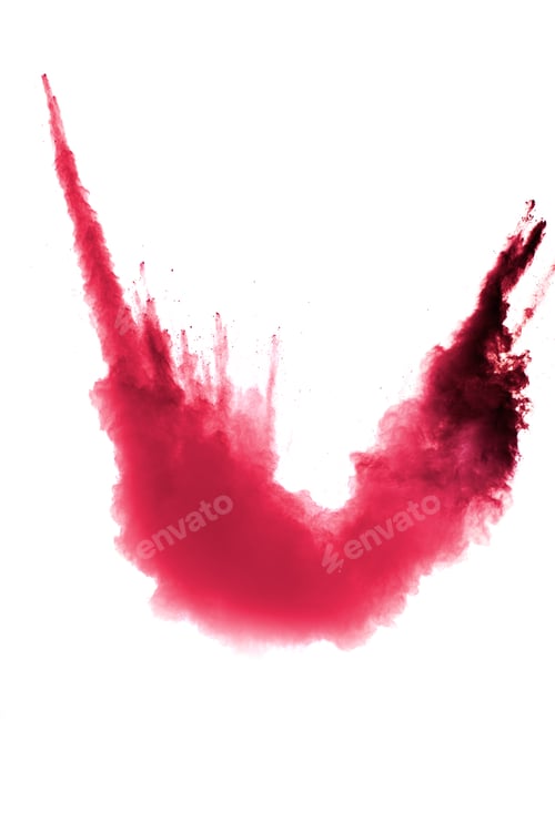 Preview: Red dust explosion on white background. Freeze motion of red powder splash.
