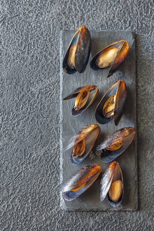 Preview: Cooked mussels on the board