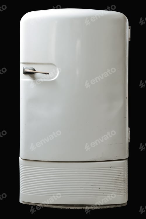 Preview: Retro refrigerator isolated on black background.