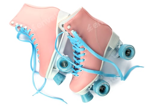 Preview: Pair of bright stylish roller skates on white background