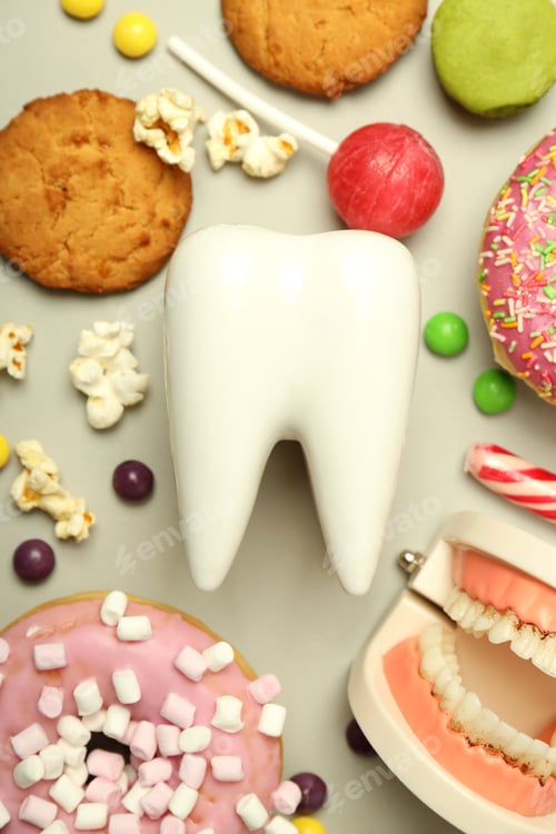Preview: Concept of food bad for teeth, dental care concept