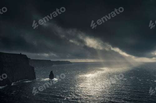 Preview: Cliffs of Moher at sunset with hurricane Ophelia approaching, Doolin, Clare, Ireland