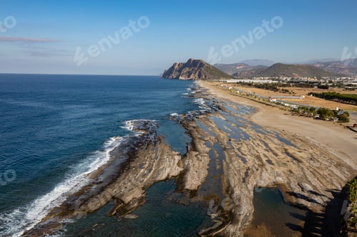 Preview: Gazipasa, sea beach, cliffs, turquoise colour and waves. Koru beach.