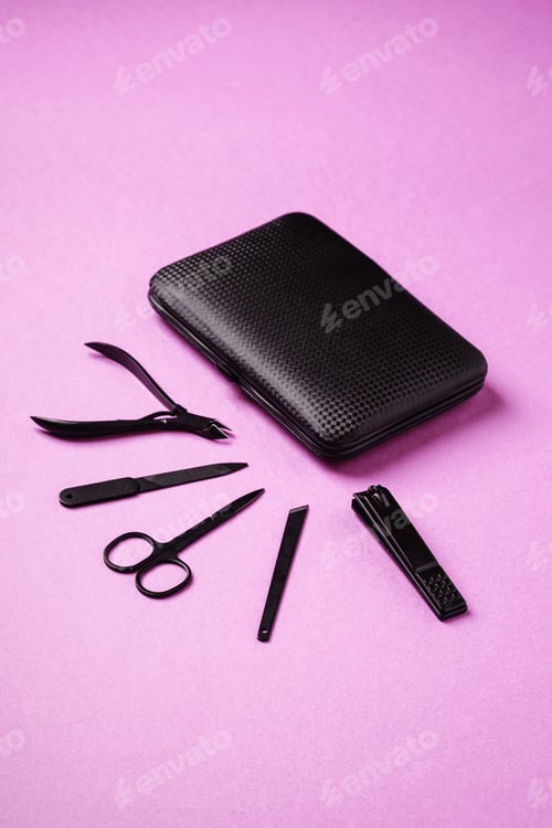 Preview: Set of manicure and pedicure tools and accessories near to case