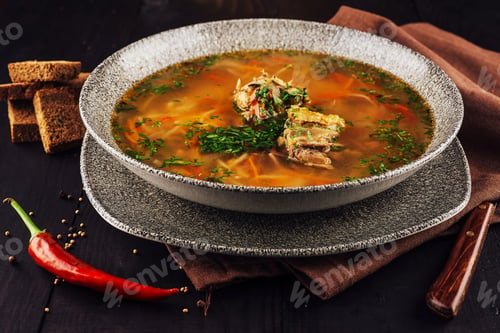 Preview: Soup with meat, pasta and vegetables