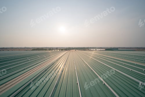 Preview: Metal sheet corrugated roof on rooftop of industry factory. Steel structure of station building