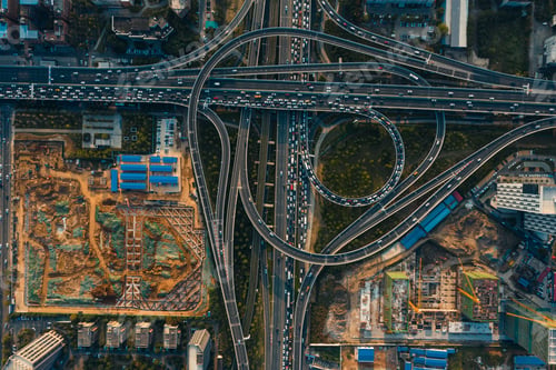 Preview: Aerial view of a mulyiple lane highway road