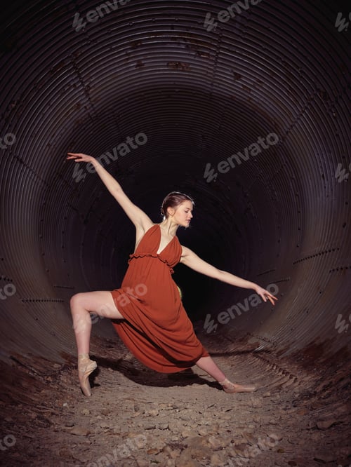 Preview: Young ballerina spinning in pipe
