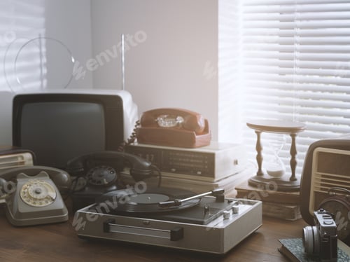 Preview: Vintage objects collection next to a window