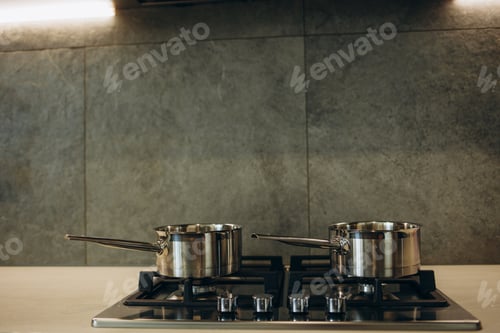 Preview: Pot on the gas Stove and Cooking in Kitchen.