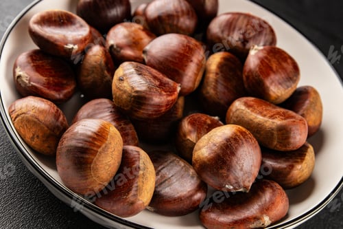 Preview: Edible chestnuts delicious treat tasty snack fresh gourmet food background on table