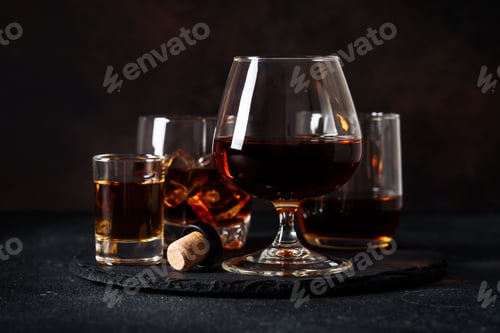 Preview: Strong alcohol drink. Whisky, rum, tequila, cognac