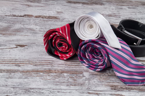 Preview: Rolled silk ties and belt.