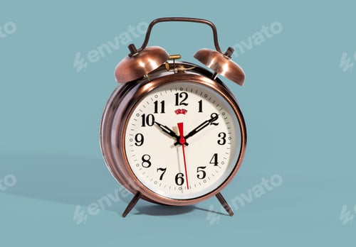 Preview: Vintage style alarm clock with bells on blue background