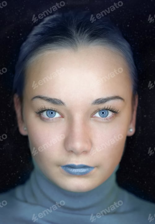 Preview: Techno Portrait Of Woman In Blue Color