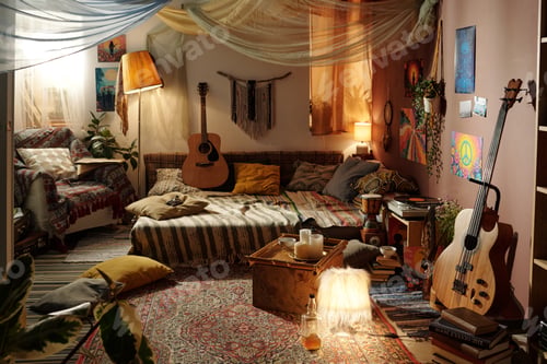 Preview: Cozy Bohemian Bedroom Filled with Artistic Decor