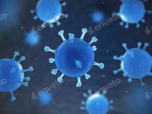 Preview: Blue Virus Cells Under Microscope Medical Science