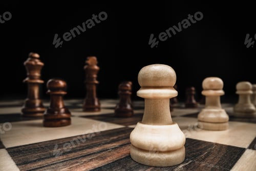 Preview: Macro shot of wooden chess figures on board