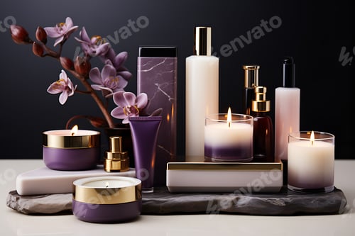 Preview: purple mock up packaging for cosmetic and amenities