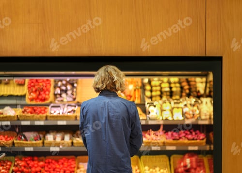 Preview: Supermarket Shopping, Face Mask And Gloves,Man Buying Vegetables At The Market