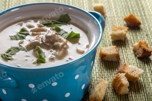 Preview: Mushroom cream soup in ceramic bowl
