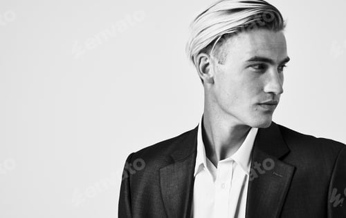 Preview: Handsome guy in a classic suit hairstyle black and white photography