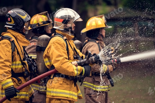 Preview: A group of firefighters uses high-pressure hoses to battle a massive blaze