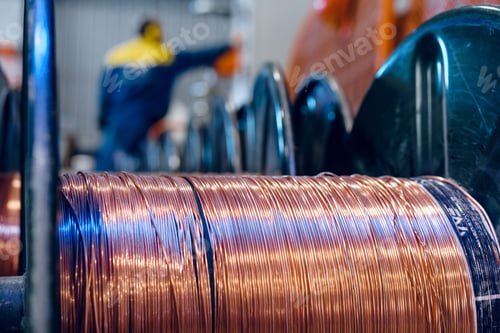 Preview: Production of copper wire, cable in reels at factory. Cable factory