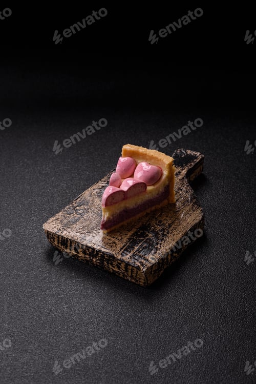 Preview: Sweet cheesecake with berry flavor, decorated with pink hearts