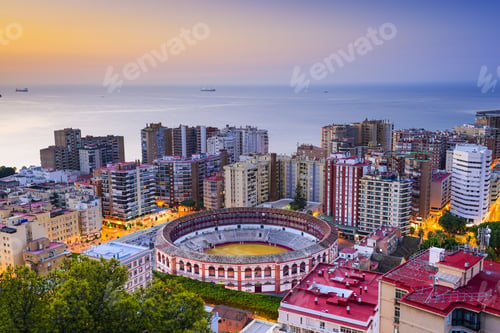 Preview: Malaga, Spain Cityscape At Dawn.