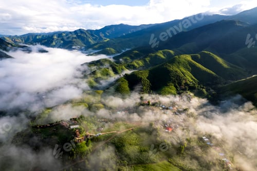 Preview: Top view Landscape of Morning Mist with Mountain Layer