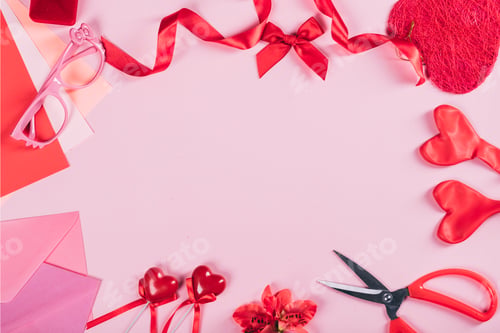 Preview: Red Hearts and Pink Ribbon Still Life