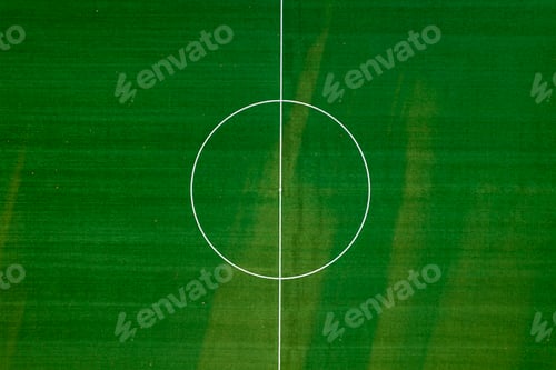 Preview: Aerial view of a green field for playing football