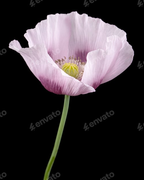 Preview: Flower of light purple poppy, isolated on black background