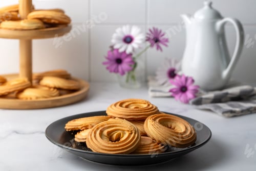 Preview: Sweet and tasty round butter cookies. Round ring shaped German spritz biscuits